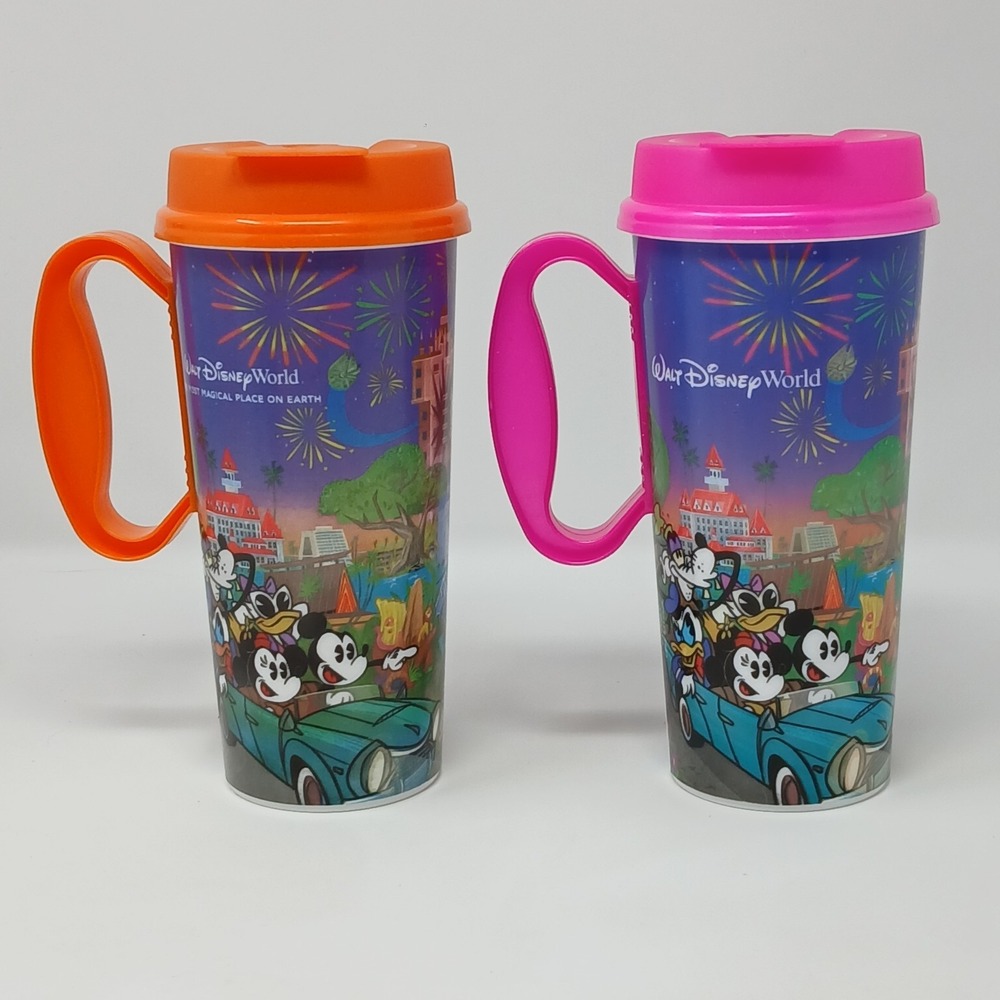 Disney Reusable Refillable Travel Mug Walt Disney World Resorts Pink Set Of 2